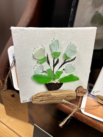 Flower window sill seaglass art
